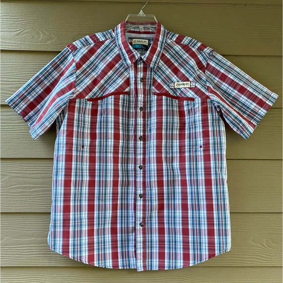 Magellan Outdoors Men's Fish Gear Classic Fit Cotton Blend Madras Vented Size L - Picture 2 of 12